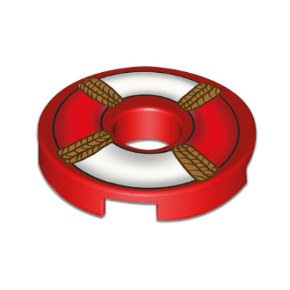 Rettungsring gedruckt auf rundem Lego® 2X2 Stein - Rot