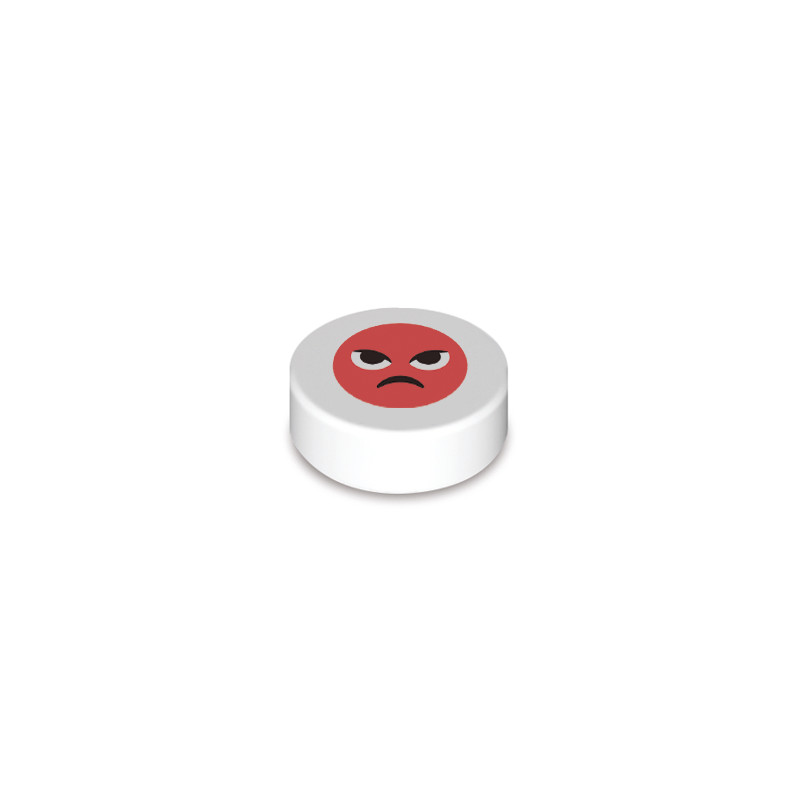 Emoji "Colère" imprimé sur Brique Lego® 1x1 ronde - Blanc