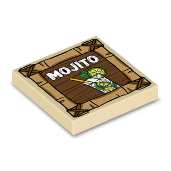 Cocktail Poster "Mojito" Printed Plate Lego® 2X2 - Tan