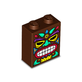 Totem Tiki imprimé sur Brique Lego® 1X2X2 - Reddish Brown