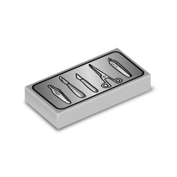 Surgery tray printed on Lego® Brick 1X2 - Medium Stone Grey