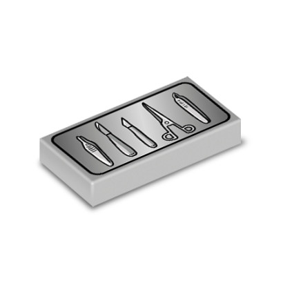 OP-Tray gedruckt auf einem 1X2 Lego®-Stein – Medium Stone Grey