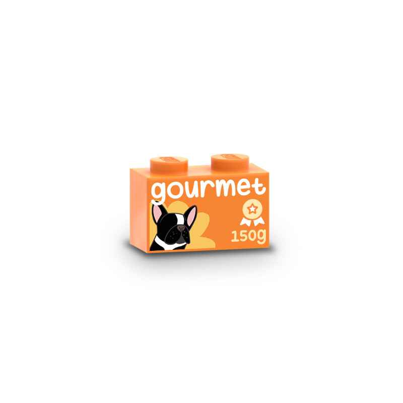 Scatola di paté di cane "Gourmet" stampata su mattoncino Lego® 1X2 - Orange