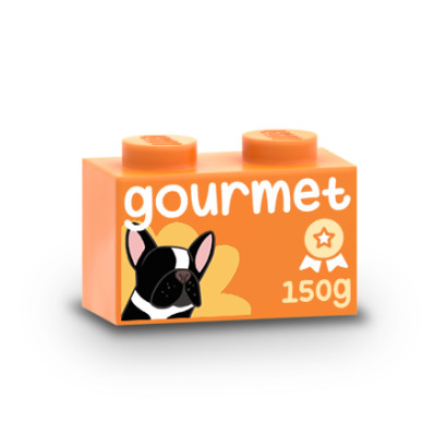"Gourmet" dog pâté box printed on Lego® 1X2 brick - Orange