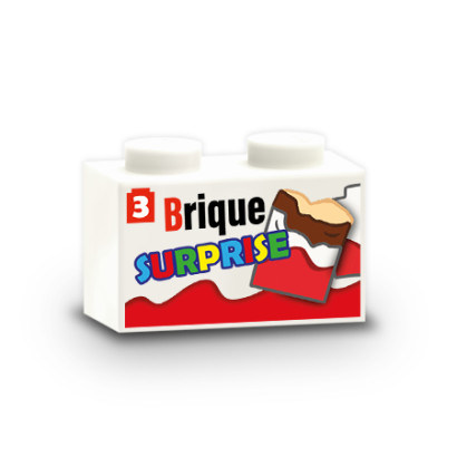 "Brique Surprise" Pralinenschachtel gedruckt auf Lego® 1X2 Stein - Weiß