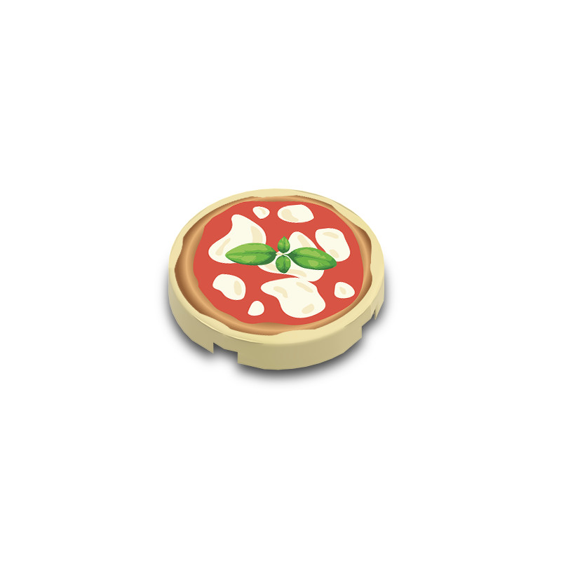 Pizza margarita imprimée sur Brique Plate lisse Lego® 2x2