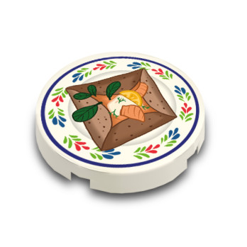 Assiette galette bretonne au saumon imprimée sur brique Lego® 2X2 ronde - Blanc