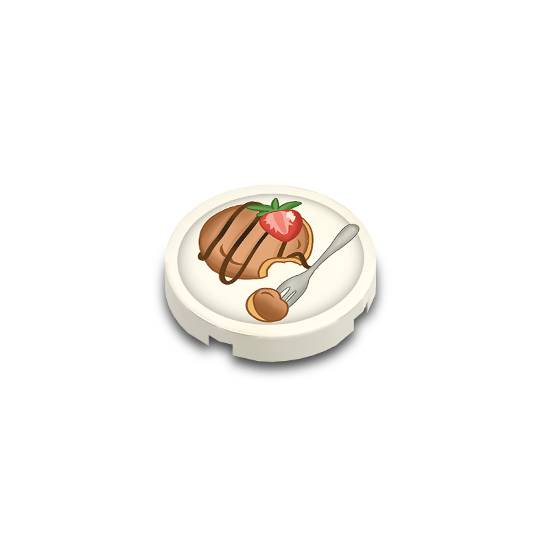Assiette à dessert Pancakes imprimée sur Brique Plate lisse Lego® 2x2 - Blanc