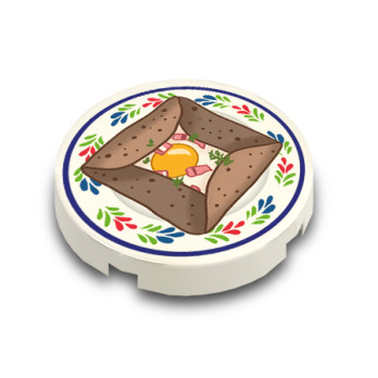 Breton pancake plate printed on round 2X2 Lego® brick - White