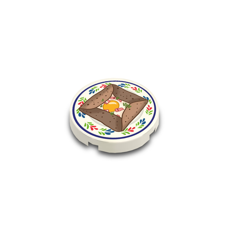 Assiette galette bretonne imprimée sur brique Lego® 2X2 ronde - Blanc