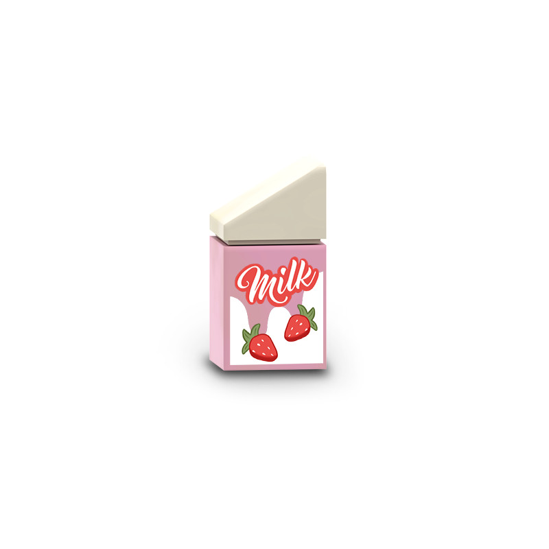 Strawberry Milk Brick printed on 1X1X 2/3 Lego® Brick - Bright Pink