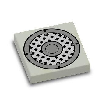 Manhole cover printed on 2X2 Lego® Brick - Medium Stone Gray