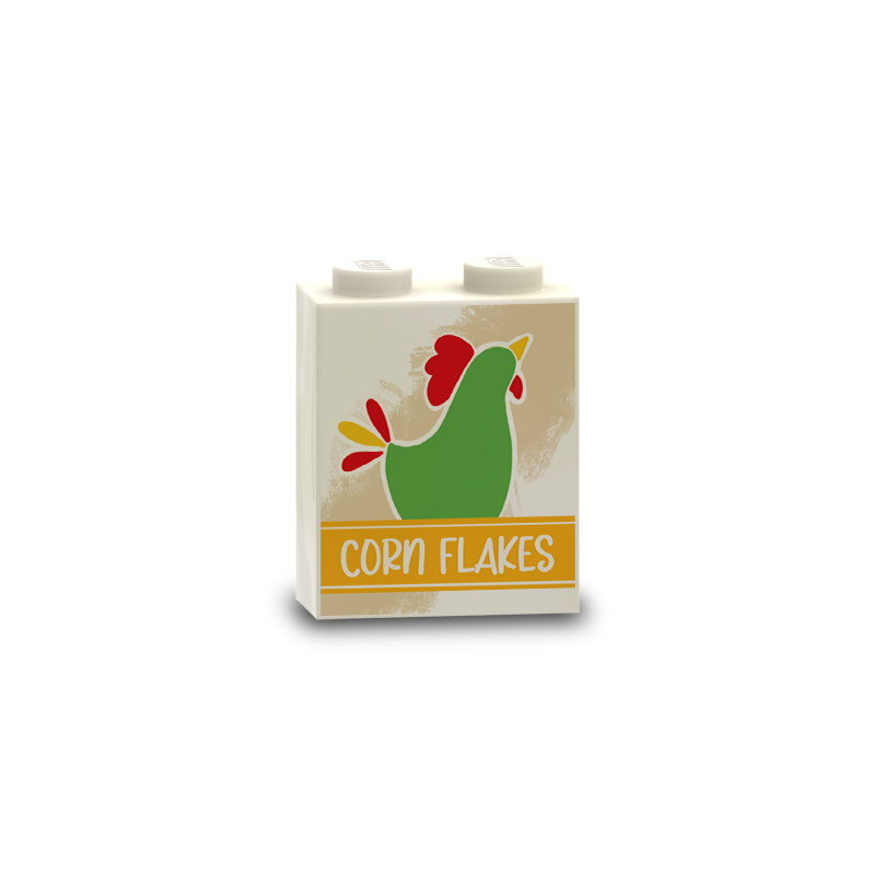 Corn Flakes Müslischachteln gedruckt auf Lego® Stein 1X2X2 - Weiß