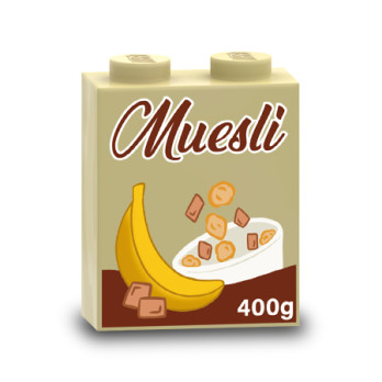 Packet of Muesli printed on Lego® Brick 1X2X2 - Tan