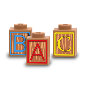 Jouet enfant cube en bois ABC imprimé sur Brique Lego® 1x1 - Medium Nougat