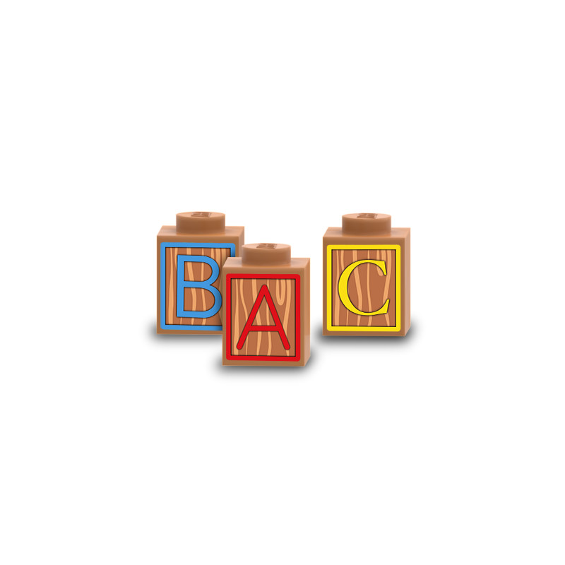 Jouet enfant cube en bois ABC imprimé sur Brique Lego® 1x1 - Medium Nougat