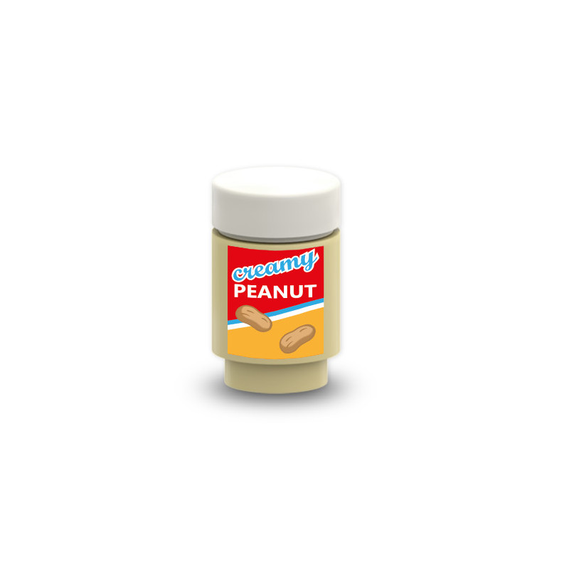Jar of Peanut Butter "creamy Peanut" printed on Lego® brick 1X1 - Tan
