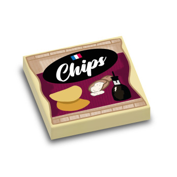Packet of Vinegar Chips printed on Lego® Brick 2X2 - Tan
