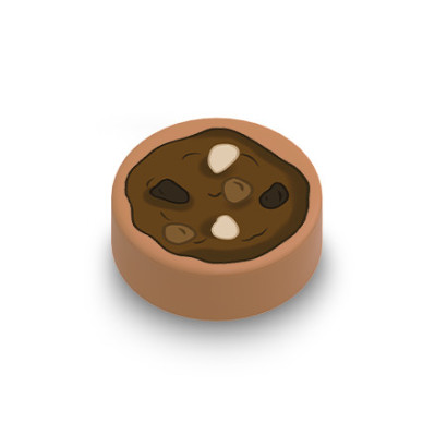 Cookie 3 Chocolats imprimé sur Brique plate lisse ronde Lego® 1x1 - Medium Nougat