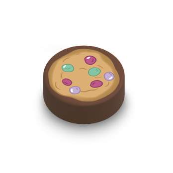Multicolored Candy Cookies Printed on Flat Round Lego® 1x1 tile - Dark Brown