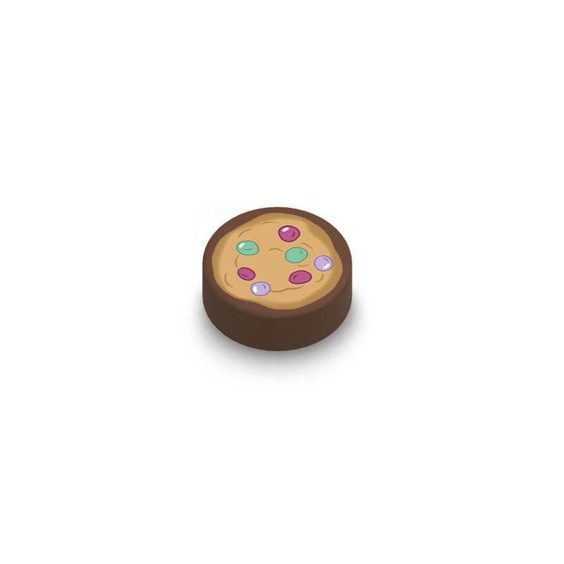 Cookie aux bonbons multicolores imprimé sur Brique plate lisse ronde Lego® 1x1 - Dark Brown