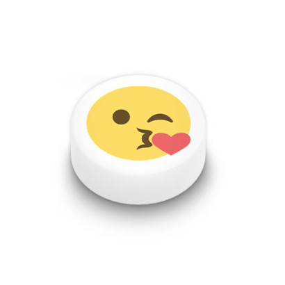 Emoji "Kiss" printed on Lego® Brick 1x1 round - White