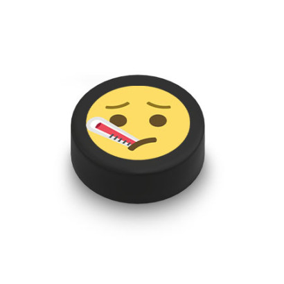 Emoji "Malade" imprimé sur Brique Lego® 1x1 ronde - Noir