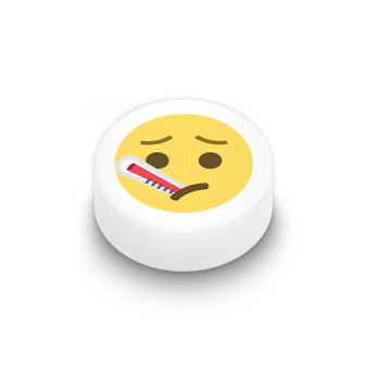 Emoji "Malade" imprimé sur Brique Lego® 1x1 ronde - Blanc