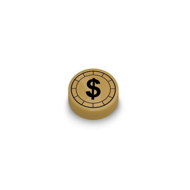 Dollar coin printed on 1x1 Lego® warm gold brick