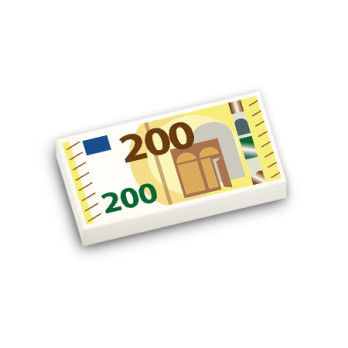 Billet de 200 Euros imprimé sur Brique 1X2 Lego® - Blanc