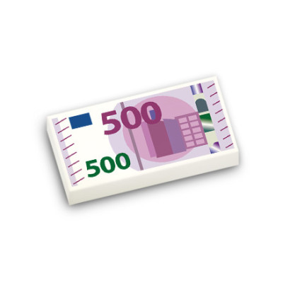 Billet de 500 Euros imprimé sur Brique 1X2 Lego® - Blanc