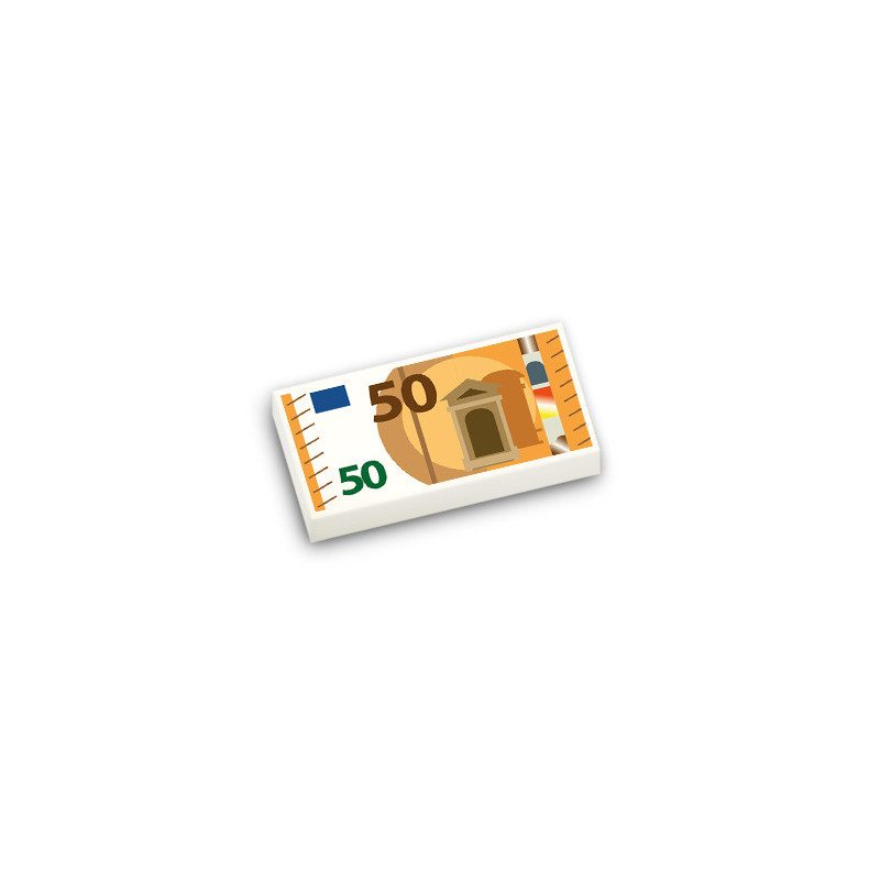 Billet de 50 Euros imprimé sur Brique 1X2 Lego® - Blanc