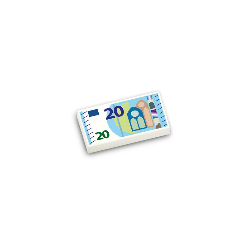 Billet de 20 Euros imprimé sur Brique 1X2 Lego® - Blanc