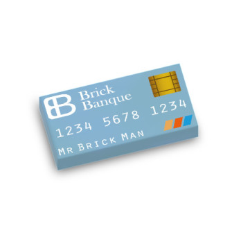 Credit card printed on 1X2 Lego® Brick - Medium Blue