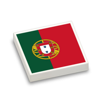 Drapeau portugais imprimé sur Brique Plate lisse Lego® 2x2 - Blanc