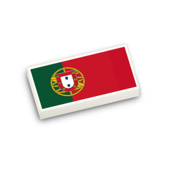 Portuguese flag printed on 1x2 Lego® tile - White