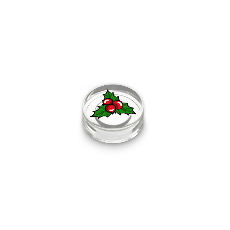 Holly leaves printed on 1x1 round Lego® brick - Transparent