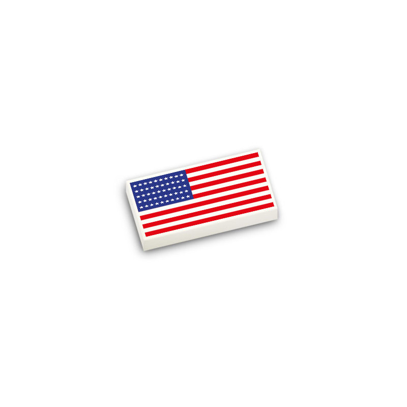American Flag Printed on tile Lego® 1x2 Brick - White