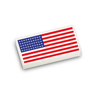 Drapeau Américain imprimé sur Brique Plate lisse Lego® 1x2 - Blanc