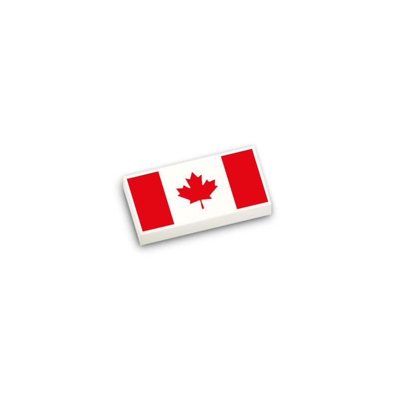 Drapeau Canadien imprimé sur Brique Plate lisse Lego® 1x2 - Blanc
