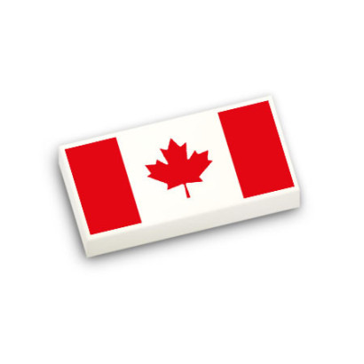 Drapeau Canadien imprimé sur Brique Plate lisse Lego® 1x2 - Blanc