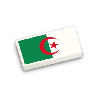 Algerian flag printed on Lego® brick 1x2 - White