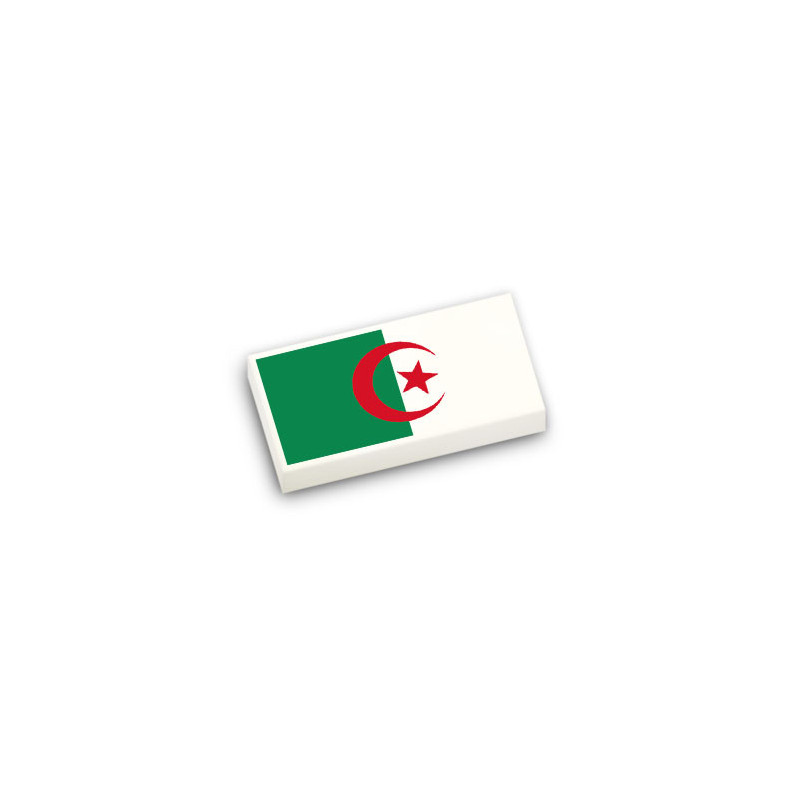 Algerian flag printed on Lego® brick 1x2 - White