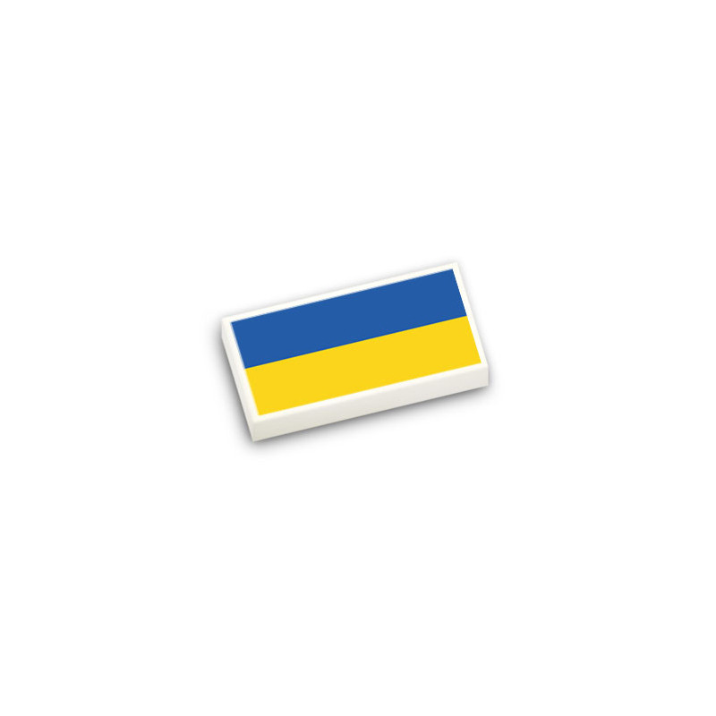 Drapeau ukrainien imprimé sur brique Lego® 1x2 - Blanc