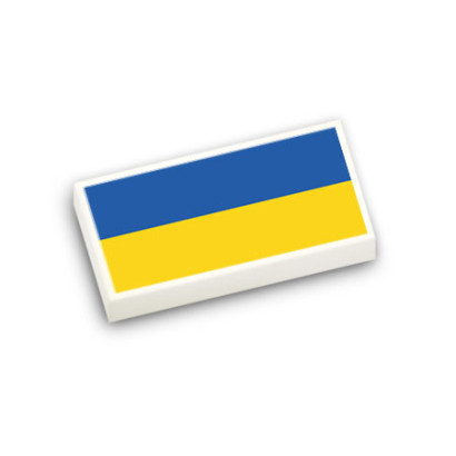 Drapeau ukrainien imprimé sur brique Lego® 1x2 - Blanc