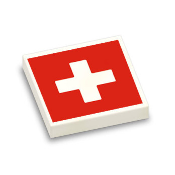 Drapeau Suisse imprimé sur Brique Plate lisse Lego® 2x2