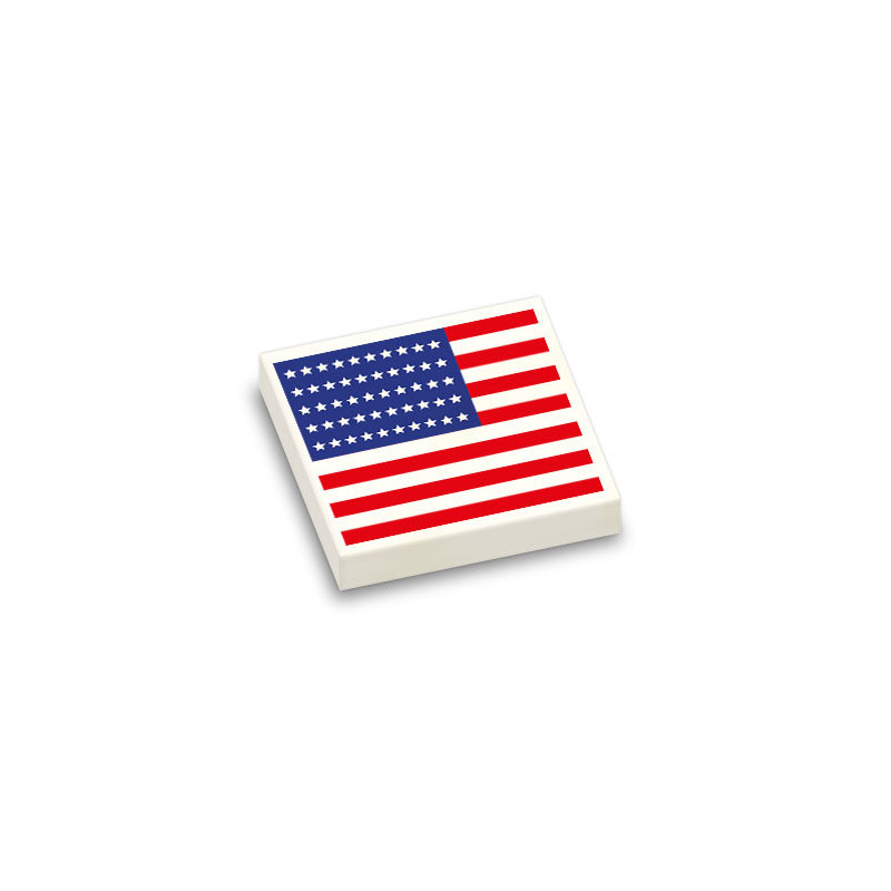 Drapeau Américain imprimé sur Brique Plate lisse Lego® 2x2 - Blanc