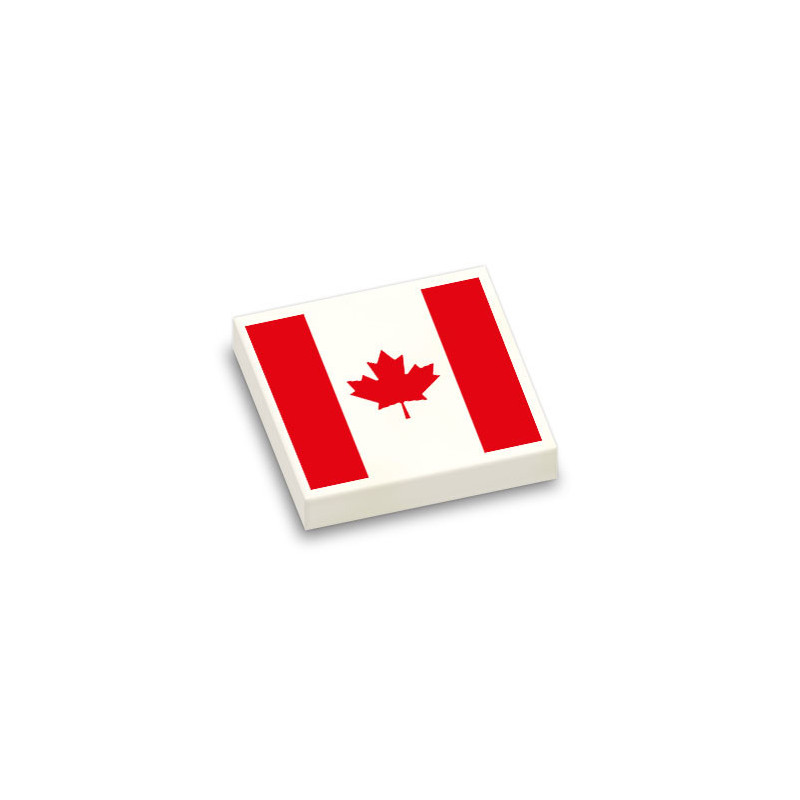 Drapeau Canadien imprimé sur Brique Plate lisse Lego® 2x2 - Blanc