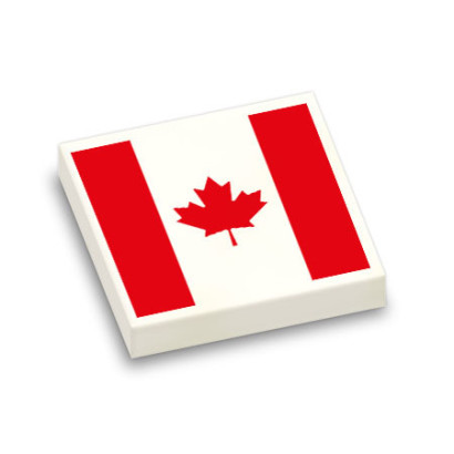 Drapeau Canadien imprimé sur Brique Plate lisse Lego® 2x2 - Blanc