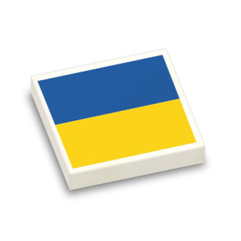 Ukrainian flag printed on Lego® brick 2x2 - White